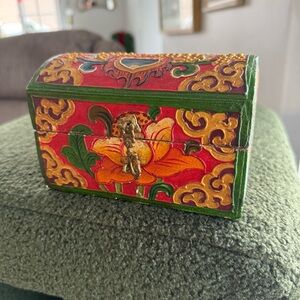 Late 19th Century Antique Chinese Tibetan? Wooden Painted Wedding -Document Box